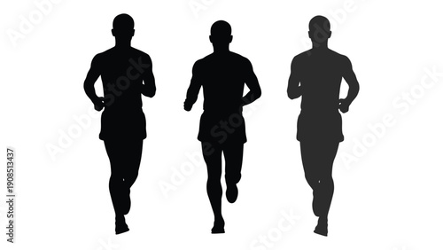 Silhouettes of three runners in motion against a plain white background