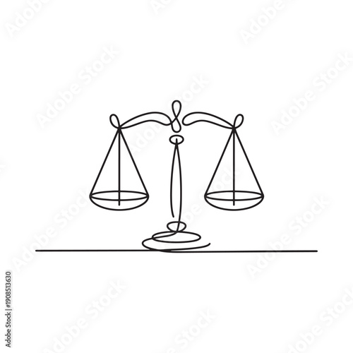 Minimalist line drawing depicting the scales of justice balanced
