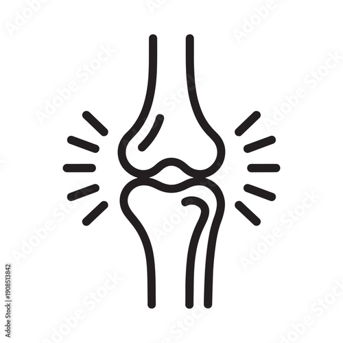Simple black line drawing of a human knee joint with pain