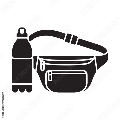 Black silhouette of a fanny pack with a water bottle