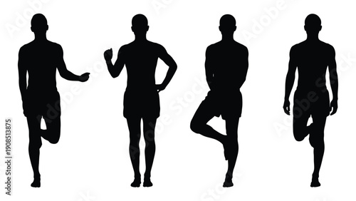 Four silhouetted figures demonstrate different athletic poses and movements high quality