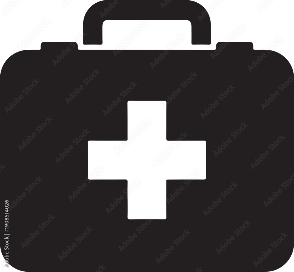 Obraz premium Black first aid kit with white cross symbol medical kit health emergency