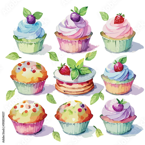 Easter Watercolor Cupcake & Pastry Clipart – Pastel Spring Bakery Illustration