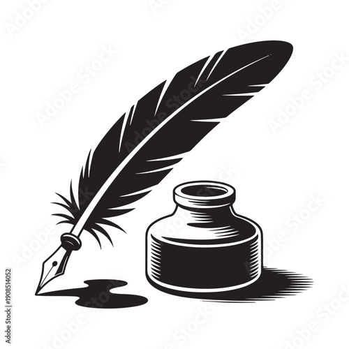 Vintage quill pen and inkwell a classic writing set