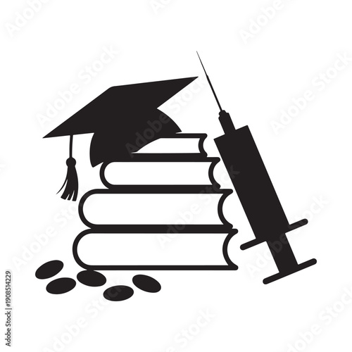 Education and medicine a graduation cap with a syringe symbol