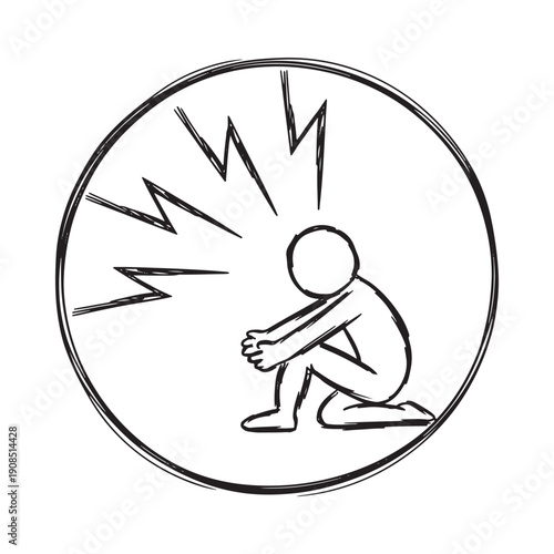 Stick figure cowering in fear from radiating lines