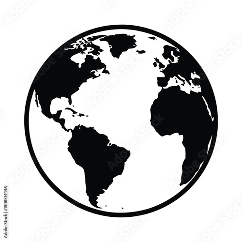 Black and white of the Earth globe continents
