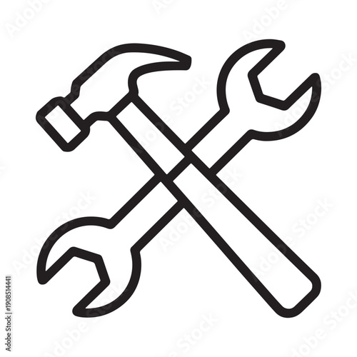 A crossed hammer and wrench tools for repair work