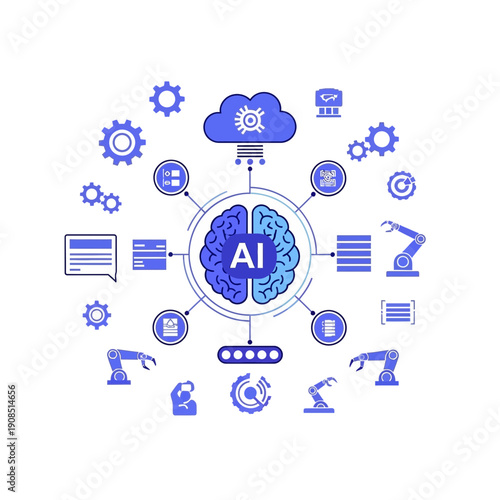 Artificial intelligence concept with brain and robotic elements in modern design