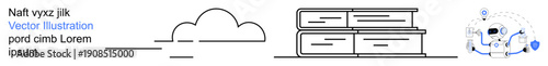 Education, technology, knowledge, online learning, cloud storage, digital transformation. Minimalist icon set with books, a cloud and a digital network. Education and online learning concept