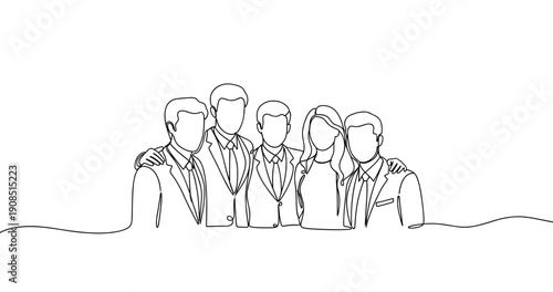 Group of caucasian adult professionals in business attire line drawing. No editable stroke
