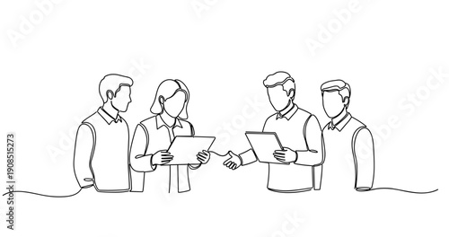 Collaborative teamwork among young caucasian adults discussing strategies. No editable stroke