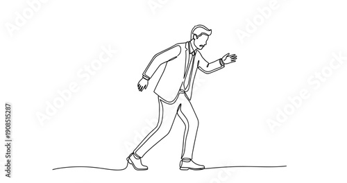 Continuous line art of a caucasian male in business attire walking forward. No editable stroke