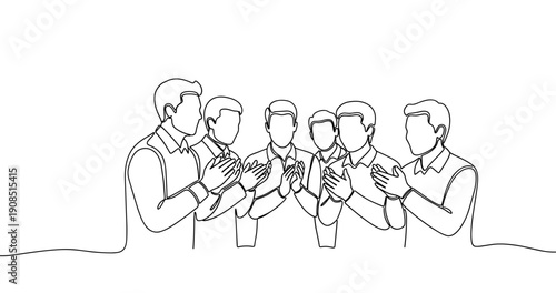 Line art of diverse group of men applauding in formal attire. No editable stroke