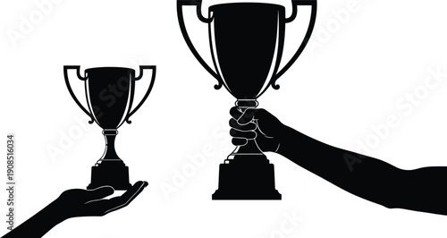 Winning trophy silhouette in human hands symbolizing success, achievement, competition, victory, award ceremony, business motivation, leadership, and goal accomplishment concept illustration