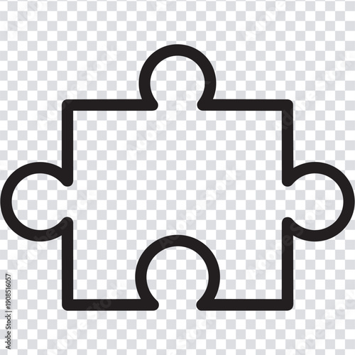 A simple black outline of a puzzle piece on a transparent background