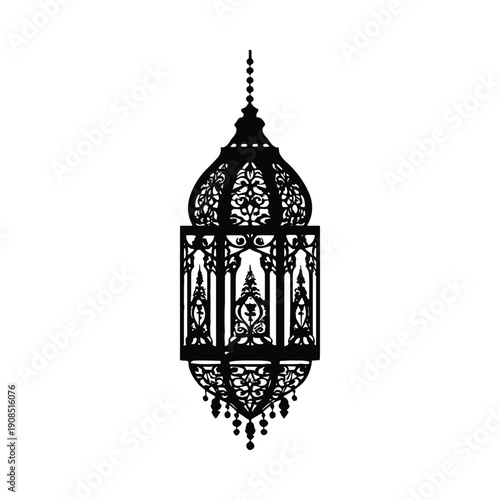 Black hanging lantern with beads and intricate