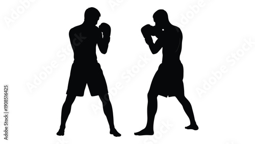 Two silhouetted boxers facing each other in a fighting stance
