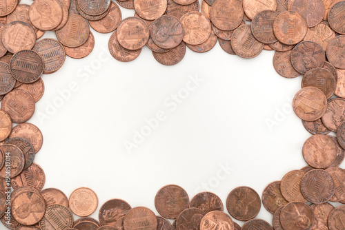 Tableau sur toile Copper Pennies Frame with White Background