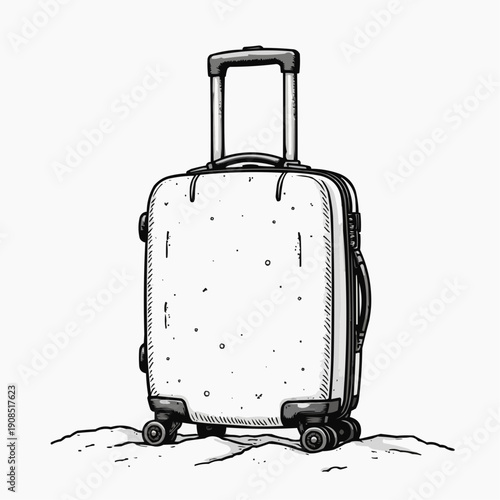 Sketchy doodle-style suitcase with bold black outlines on white background  