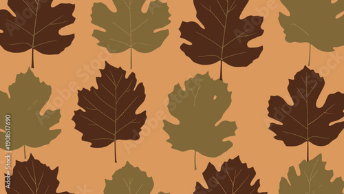 Autumn Leaf Pattern Seamless Background - Brown and Olive Green Foliage