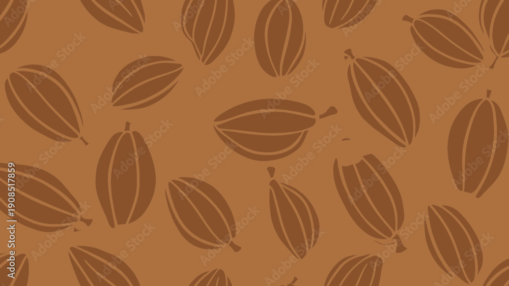 Obraz premium Cocoa Pods Seamless Pattern, Chocolate Brown Botanical Background