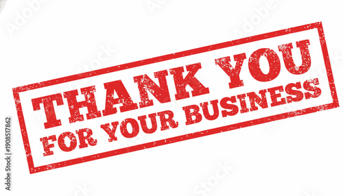 Business thank you message with red stamp on white background