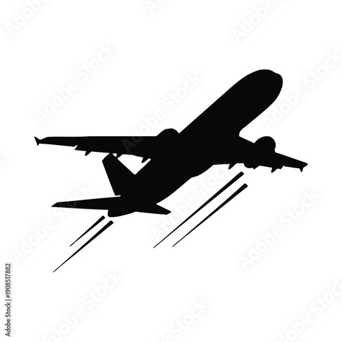 Airplane taking off silhouette on white background