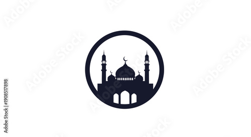 Mosque silhouette in circle frame.
