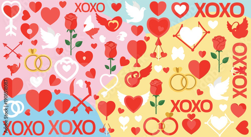 Vibrant Valentine's Day themed graphic design elements background