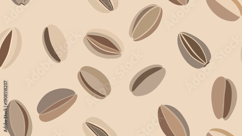 Seamless Pattern of Pistachio Nuts on Beige Background