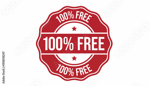 A red seal stamp displays 100 percent free offer on a white background
