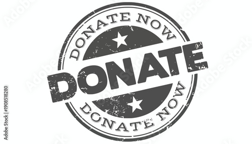 Donate now campaign logo with distressed stamp and star design
