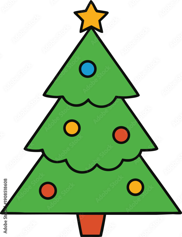 Obraz premium Cartoon Christmas tree vector illustration with decorations