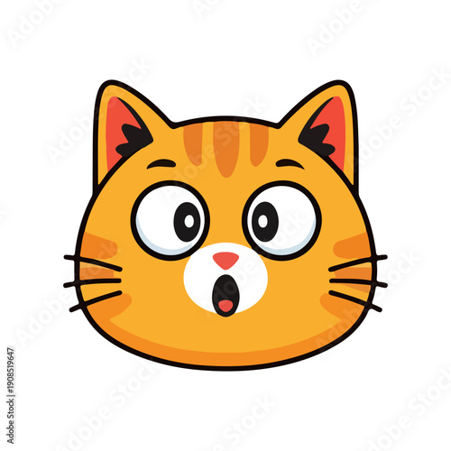 Cartoon Cat Face Surprised Expression Sticker Vector