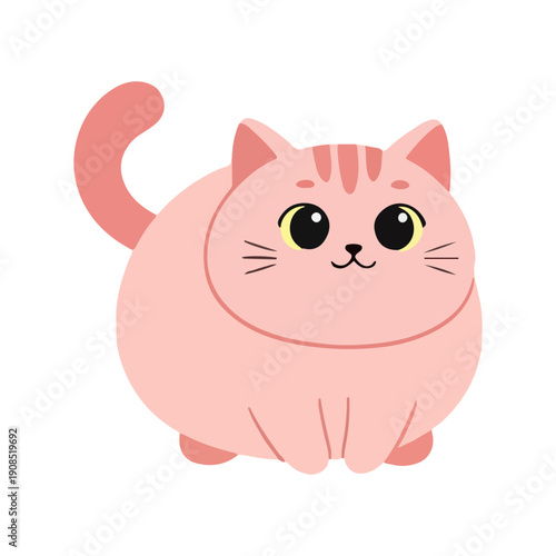 Cute Pink Round Cat Cartoon Mascot Illustration