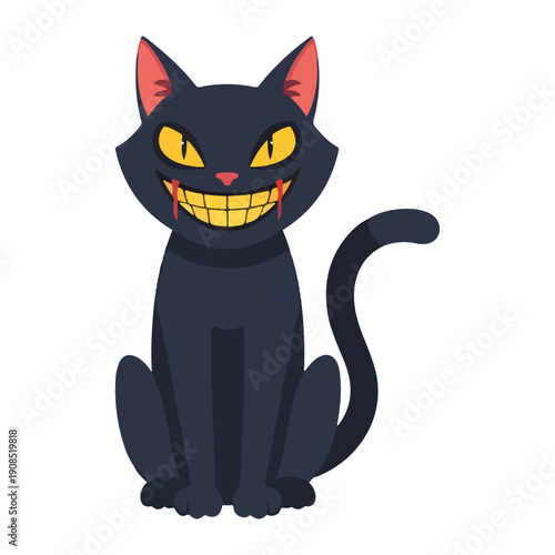 Sinister Black Cat Cartoon Halloween Mascot Illustration