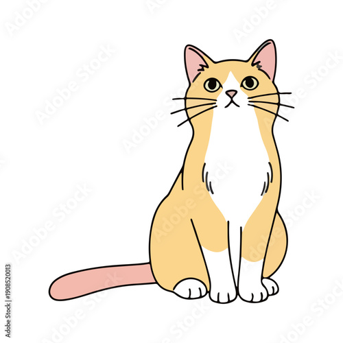 Cute orange and white sitting cat simple cartoon vector illustration