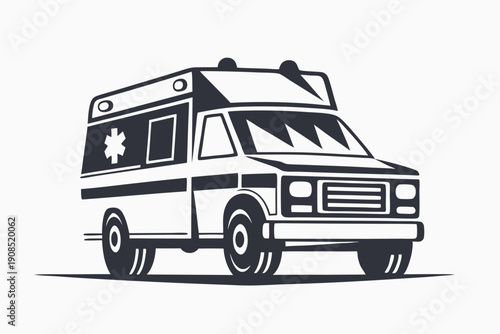 Ambulance Van Emergency Vehicle, Isolated Design, Minimalist Style, Transportation