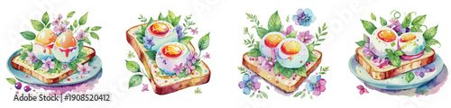 Easter Watercolor Egg Toast & Spring Brunch Clipart Set – Pastel Holiday Illustration Collection