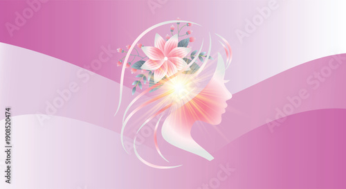 Radiant International Women's Day Silhouette with Glowing Floral Hair