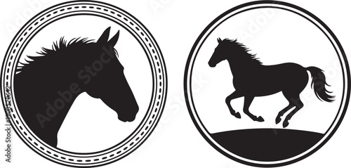 Horse Silhouette Badge Icons – Animal Emblem Vectors