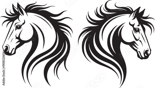 Tribal Horse Head Icons – Decorative Animal Silhouette Vectors