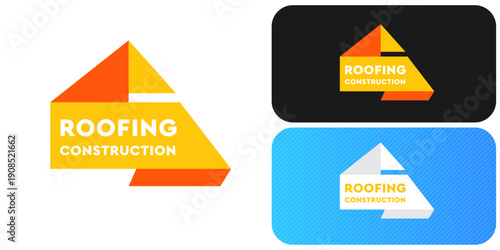 Roofing construction logo set with yellow house roof silhouettes, professional branding identity. Modern roofing construction logo collection featuring stylized yellow roof peaks and bold typography