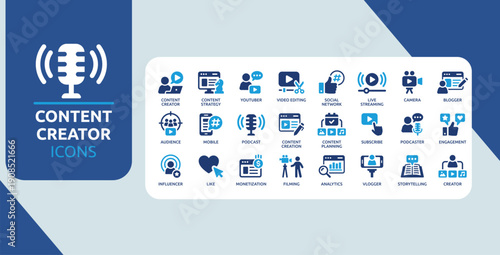 Content Creator and Social Media Marketing Icons Set