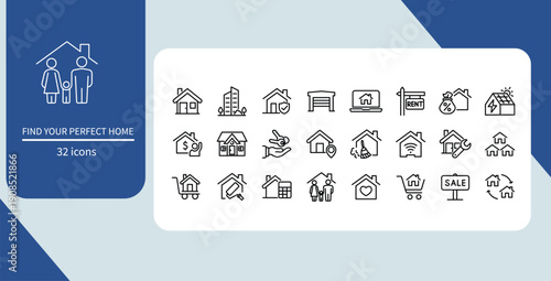Real Estate and Property Services Line Icon Set