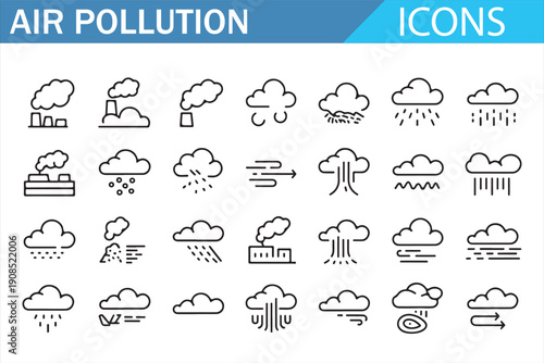 Global warming and air quality icon pack