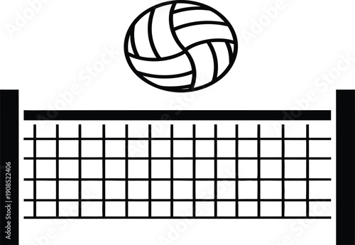 Volleyball in mid-air above a net, ready for a spike or block.