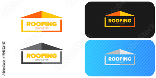 Roofing construction logo set with yellow house roof silhouettes, professional branding identity. Modern roofing construction logo collection featuring stylized yellow roof peaks and bold typography