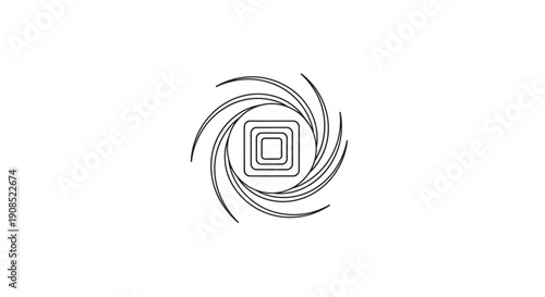 Black and white swirling square symbol.